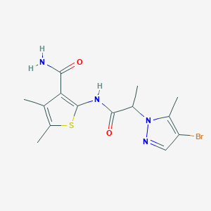 molecular formula C14H17BrN4O2S B4714953 2-{[2-(4-bromo-5-methyl-1H-pyrazol-1-yl)propanoyl]amino}-4,5-dimethyl-3-thiophenecarboxamide 