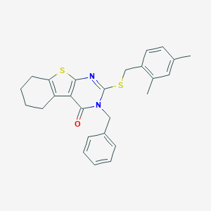 molecular formula C26H26N2OS2 B471503 3-benzyl-2-[(2,4-dimethylbenzyl)sulfanyl]-5,6,7,8-tetrahydro[1]benzothieno[2,3-d]pyrimidin-4(3H)-one CAS No. 351007-57-3