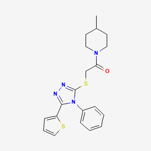 molecular formula C20H22N4OS2 B4715074 4-methyl-1-({[4-phenyl-5-(2-thienyl)-4H-1,2,4-triazol-3-yl]thio}acetyl)piperidine 