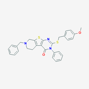 molecular formula C30H27N3O2S2 B471512 7-benzyl-2-[(4-methoxybenzyl)sulfanyl]-3-phenyl-5,6,7,8-tetrahydropyrido[4',3':4,5]thieno[2,3-d]pyrimidin-4(3H)-one CAS No. 353763-10-7