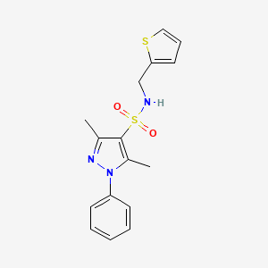 molecular formula C16H17N3O2S2 B4715220 3,5-dimethyl-1-phenyl-N-(2-thienylmethyl)-1H-pyrazole-4-sulfonamide 