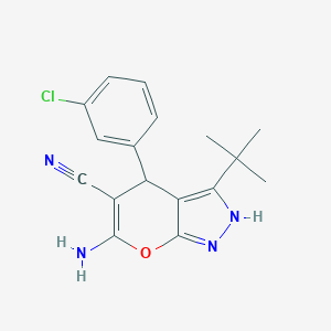 molecular formula C17H17ClN4O B471525 6-Amino-3-tert-butyl-4-(3-chlorophenyl)-1,4-dihydropyrano[2,3-c]pyrazole-5-carbonitrile CAS No. 340807-79-6