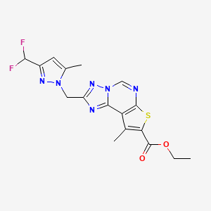 molecular formula C17H16F2N6O2S B4715422 ethyl 2-{[3-(difluoromethyl)-5-methyl-1H-pyrazol-1-yl]methyl}-9-methylthieno[3,2-e][1,2,4]triazolo[1,5-c]pyrimidine-8-carboxylate 