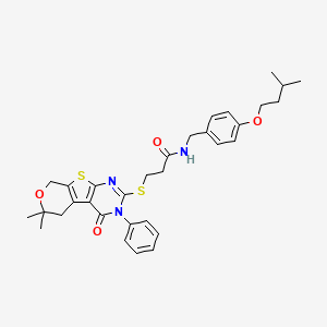 molecular formula C32H37N3O4S2 B4715532 3-[(6,6-dimethyl-4-oxo-3-phenyl-3,5,6,8-tetrahydro-4H-pyrano[4',3':4,5]thieno[2,3-d]pyrimidin-2-yl)thio]-N-[4-(3-methylbutoxy)benzyl]propanamide 