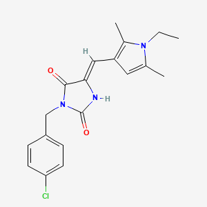 molecular formula C19H20ClN3O2 B4715668 3-(4-chlorobenzyl)-5-[(1-ethyl-2,5-dimethyl-1H-pyrrol-3-yl)methylene]-2,4-imidazolidinedione 