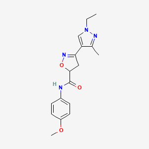 molecular formula C17H20N4O3 B4716095 3-(1-ethyl-3-methyl-1H-pyrazol-4-yl)-N-(4-methoxyphenyl)-4,5-dihydro-5-isoxazolecarboxamide 