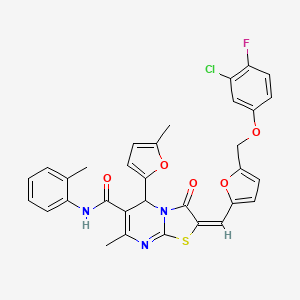 2-({5-[(3-chloro-4-fluorophenoxy)methyl]-2-furyl}methylene)-7-methyl-5-(5-methyl-2-furyl)-N-(2-methylphenyl)-3-oxo-2,3-dihydro-5H-[1,3]thiazolo[3,2-a]pyrimidine-6-carboxamide