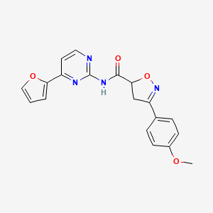 molecular formula C19H16N4O4 B4716231 N-[4-(2-furyl)-2-pyrimidinyl]-3-(4-methoxyphenyl)-4,5-dihydro-5-isoxazolecarboxamide 