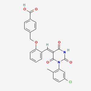 molecular formula C26H19ClN2O6 B4716260 4-[(2-{[1-(5-chloro-2-methylphenyl)-2,4,6-trioxotetrahydro-5(2H)-pyrimidinylidene]methyl}phenoxy)methyl]benzoic acid 