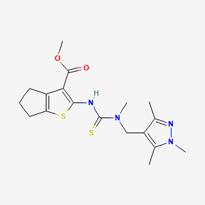 molecular formula C18H24N4O2S2 B4716384 methyl 2-[({methyl[(1,3,5-trimethyl-1H-pyrazol-4-yl)methyl]amino}carbonothioyl)amino]-5,6-dihydro-4H-cyclopenta[b]thiophene-3-carboxylate 