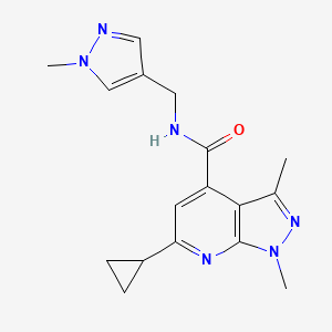 molecular formula C17H20N6O B4716401 6-cyclopropyl-1,3-dimethyl-N-[(1-methyl-1H-pyrazol-4-yl)methyl]-1H-pyrazolo[3,4-b]pyridine-4-carboxamide 
