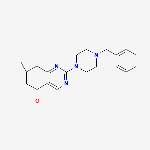molecular formula C22H28N4O B4716423 2-(4-benzyl-1-piperazinyl)-4,7,7-trimethyl-7,8-dihydro-5(6H)-quinazolinone 