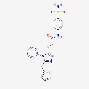 molecular formula C21H19N5O3S3 B4716593 N-[4-(aminosulfonyl)phenyl]-2-{[4-phenyl-5-(2-thienylmethyl)-4H-1,2,4-triazol-3-yl]thio}acetamide 
