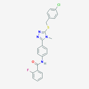 molecular formula C23H18ClFN4OS B471680 N-(4-{5-[(4-chlorobenzyl)sulfanyl]-4-methyl-4H-1,2,4-triazol-3-yl}phenyl)-2-fluorobenzamide CAS No. 425631-48-7