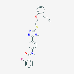 molecular formula C27H25FN4O2S B471681 2-fluoro-N-[4-[4-methyl-5-[2-(2-prop-2-enylphenoxy)ethylsulfanyl]-1,2,4-triazol-3-yl]phenyl]benzamide CAS No. 445421-49-8