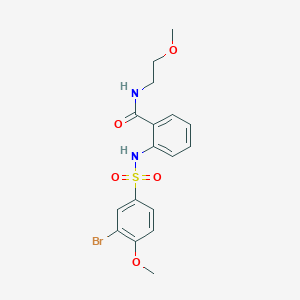 molecular formula C17H19BrN2O5S B4716941 2-{[(3-bromo-4-methoxyphenyl)sulfonyl]amino}-N-(2-methoxyethyl)benzamide 