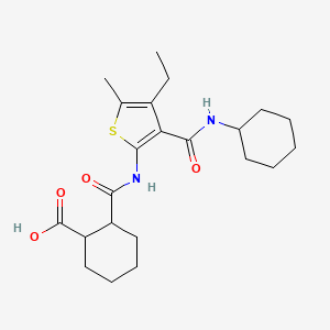 molecular formula C22H32N2O4S B4716975 2-[({3-[(cyclohexylamino)carbonyl]-4-ethyl-5-methyl-2-thienyl}amino)carbonyl]cyclohexanecarboxylic acid 