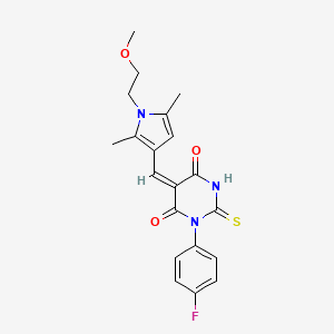 molecular formula C20H20FN3O3S B4716998 1-(4-fluorophenyl)-5-{[1-(2-methoxyethyl)-2,5-dimethyl-1H-pyrrol-3-yl]methylene}-2-thioxodihydro-4,6(1H,5H)-pyrimidinedione 