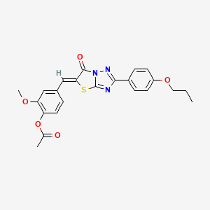 molecular formula C23H21N3O5S B4717015 2-methoxy-4-{[6-oxo-2-(4-propoxyphenyl)[1,3]thiazolo[3,2-b][1,2,4]triazol-5(6H)-ylidene]methyl}phenyl acetate 