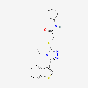 molecular formula C19H22N4OS2 B4717243 2-{[5-(1-benzothien-3-yl)-4-ethyl-4H-1,2,4-triazol-3-yl]thio}-N-cyclopentylacetamide 
