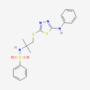 molecular formula C18H20N4O2S3 B4717384 N-{2-[(5-anilino-1,3,4-thiadiazol-2-yl)thio]-1,1-dimethylethyl}benzenesulfonamide 