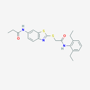 molecular formula C22H25N3O2S2 B471743 N-[2-[2-(2,6-diethylanilino)-2-oxoethyl]sulfanyl-1,3-benzothiazol-6-yl]propanamide CAS No. 425655-35-2