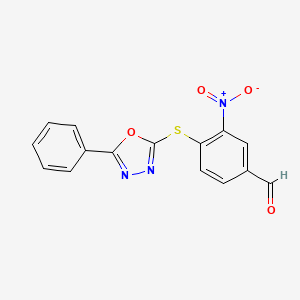 molecular formula C15H9N3O4S B4717492 3-nitro-4-[(5-phenyl-1,3,4-oxadiazol-2-yl)thio]benzaldehyde 