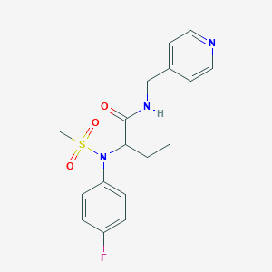 molecular formula C17H20FN3O3S B4717502 2-[(4-fluorophenyl)(methylsulfonyl)amino]-N-(4-pyridinylmethyl)butanamide 