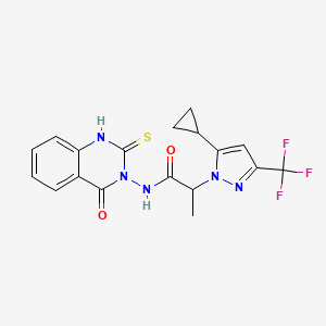 molecular formula C18H16F3N5O2S B4717542 2-[5-cyclopropyl-3-(trifluoromethyl)-1H-pyrazol-1-yl]-N-(2-mercapto-4-oxo-3(4H)-quinazolinyl)propanamide 