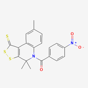 molecular formula C20H16N2O3S3 B4717576 4,4,8-trimethyl-5-(4-nitrobenzoyl)-4,5-dihydro-1H-[1,2]dithiolo[3,4-c]quinoline-1-thione 