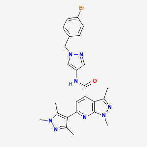 molecular formula C25H25BrN8O B4717689 N-[1-(4-bromobenzyl)-1H-pyrazol-4-yl]-1,3-dimethyl-6-(1,3,5-trimethyl-1H-pyrazol-4-yl)-1H-pyrazolo[3,4-b]pyridine-4-carboxamide 
