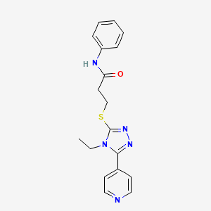 molecular formula C18H19N5OS B4717778 3-{[4-ethyl-5-(4-pyridinyl)-4H-1,2,4-triazol-3-yl]thio}-N-phenylpropanamide 