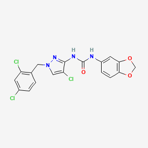 molecular formula C18H13Cl3N4O3 B4718103 N-1,3-benzodioxol-5-yl-N'-[4-chloro-1-(2,4-dichlorobenzyl)-1H-pyrazol-3-yl]urea 
