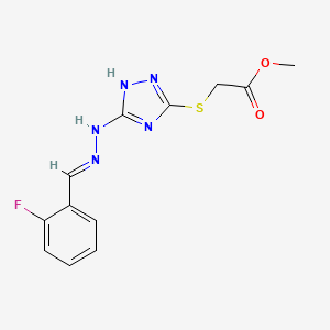 molecular formula C12H12FN5O2S B4718123 methyl ({5-[2-(2-fluorobenzylidene)hydrazino]-4H-1,2,4-triazol-3-yl}thio)acetate 