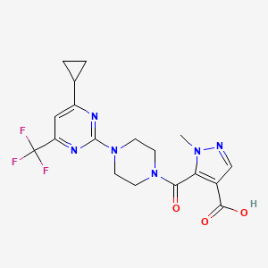 molecular formula C18H19F3N6O3 B4718268 5-({4-[4-cyclopropyl-6-(trifluoromethyl)-2-pyrimidinyl]-1-piperazinyl}carbonyl)-1-methyl-1H-pyrazole-4-carboxylic acid 