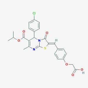 molecular formula C26H23ClN2O6S B471830 2-[4-[(Z)-[5-(4-chlorophenyl)-7-methyl-3-oxo-6-propan-2-yloxycarbonyl-5H-[1,3]thiazolo[3,2-a]pyrimidin-2-ylidene]methyl]phenoxy]acetic acid CAS No. 445426-74-4