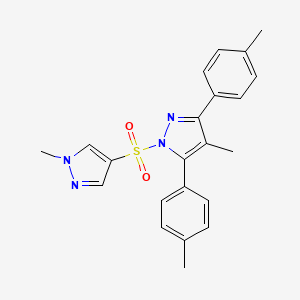 molecular formula C22H22N4O2S B4718348 4-methyl-3,5-bis(4-methylphenyl)-1-[(1-methyl-1H-pyrazol-4-yl)sulfonyl]-1H-pyrazole 