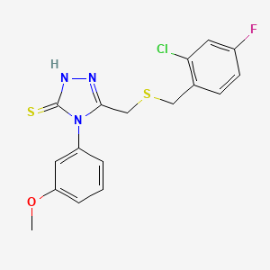 molecular formula C17H15ClFN3OS2 B4718362 5-{[(2-chloro-4-fluorobenzyl)thio]methyl}-4-(3-methoxyphenyl)-4H-1,2,4-triazole-3-thiol 