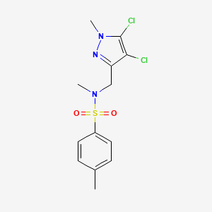molecular formula C13H15Cl2N3O2S B4718438 N-[(4,5-dichloro-1-methyl-1H-pyrazol-3-yl)methyl]-N,4-dimethylbenzenesulfonamide 