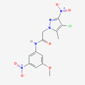 molecular formula C13H12ClN5O6 B4718473 2-(4-chloro-5-methyl-3-nitro-1H-pyrazol-1-yl)-N-(3-methoxy-5-nitrophenyl)acetamide 