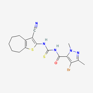 molecular formula C17H18BrN5OS2 B4718591 4-bromo-N-{[(3-cyano-5,6,7,8-tetrahydro-4H-cyclohepta[b]thien-2-yl)amino]carbonothioyl}-1,3-dimethyl-1H-pyrazole-5-carboxamide 