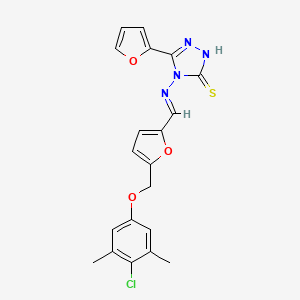 4-[({5-[(4-chloro-3,5-dimethylphenoxy)methyl]-2-furyl}methylene)amino]-5-(2-furyl)-4H-1,2,4-triazole-3-thiol