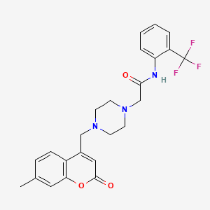 molecular formula C24H24F3N3O3 B4718775 2-{4-[(7-methyl-2-oxo-2H-chromen-4-yl)methyl]-1-piperazinyl}-N-[2-(trifluoromethyl)phenyl]acetamide 