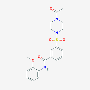 molecular formula C20H23N3O5S B4718791 3-[(4-acetyl-1-piperazinyl)sulfonyl]-N-(2-methoxyphenyl)benzamide 
