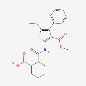 molecular formula C22H25NO5S B4718811 2-({[5-ethyl-3-(methoxycarbonyl)-4-phenyl-2-thienyl]amino}carbonyl)cyclohexanecarboxylic acid 