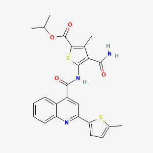 molecular formula C25H23N3O4S2 B4718879 isopropyl 4-(aminocarbonyl)-3-methyl-5-({[2-(5-methyl-2-thienyl)-4-quinolinyl]carbonyl}amino)-2-thiophenecarboxylate 