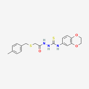 molecular formula C19H21N3O3S2 B4718899 N-(2,3-dihydro-1,4-benzodioxin-6-yl)-2-{[(4-methylbenzyl)thio]acetyl}hydrazinecarbothioamide 