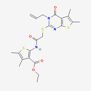 molecular formula C22H25N3O4S3 B4718905 ethyl 2-({[(3-allyl-5,6-dimethyl-4-oxo-3,4-dihydrothieno[2,3-d]pyrimidin-2-yl)thio]acetyl}amino)-4,5-dimethyl-3-thiophenecarboxylate 