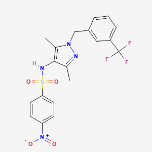molecular formula C19H17F3N4O4S B4719155 N-{3,5-dimethyl-1-[3-(trifluoromethyl)benzyl]-1H-pyrazol-4-yl}-4-nitrobenzenesulfonamide 