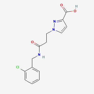 molecular formula C14H14ClN3O3 B4719203 1-{3-[(2-chlorobenzyl)amino]-3-oxopropyl}-1H-pyrazole-3-carboxylic acid 